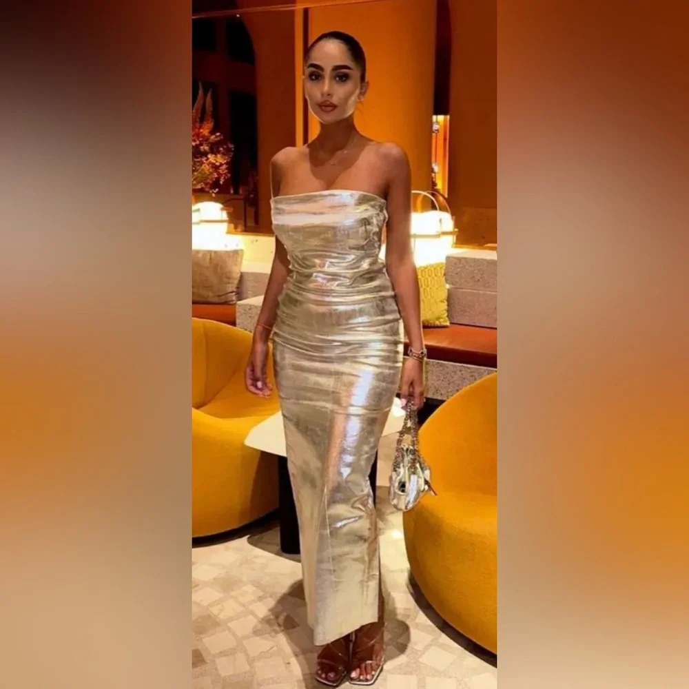 Zara Silver Strapless Dress - Picture 4 of 16